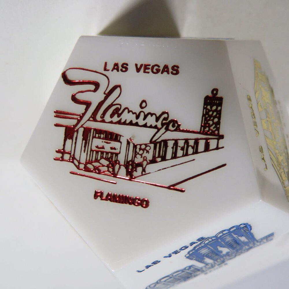 Vintage LAS VEGAS Plastic Cube Paperweight (sand filled) metallic colorful